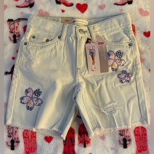 Brand new with tags Levi girls Light Blue Denim Shorts with Butterfly Embroidery